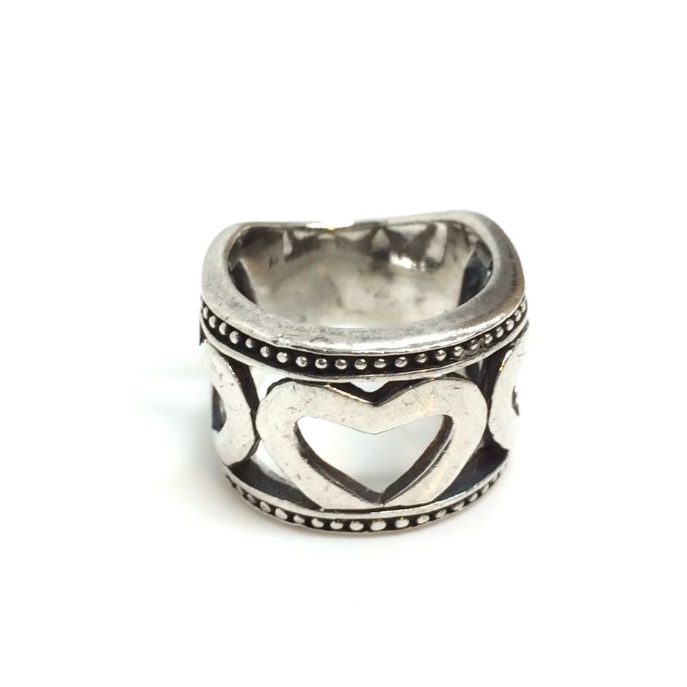 STERLING SILVER RING Open Heart Wide Band Size 6 Thailand Vintage